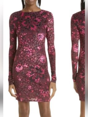 Ted Baker Plum and Pink Long-Sleeve Floral Bodycon Dress